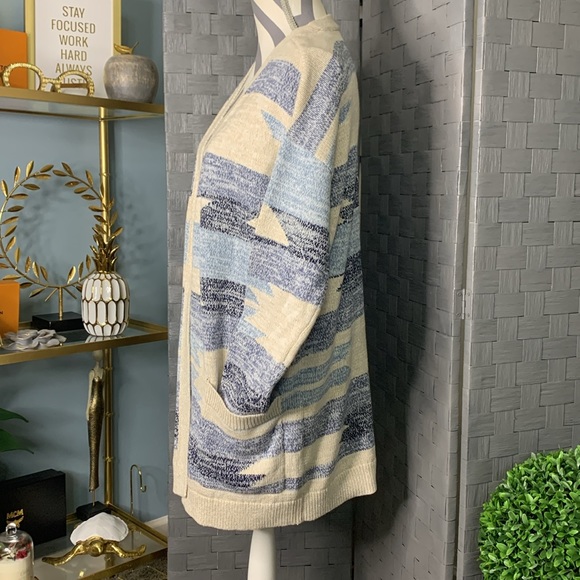 Lucky Brand Jersey Intarsia Aztec Print Cardigan Sweater - Picture 3 of 5